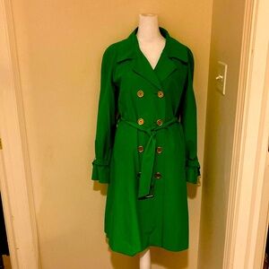 Isaac Mizrahi Live Green Trenchcoat with Polka- dot lining S